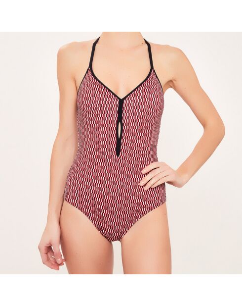 Maillot de bain 1 pièce Domino framboise/noir/blanc