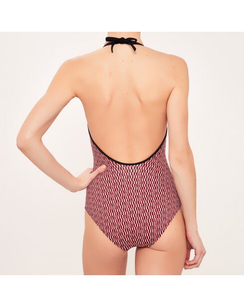 Maillot de bain 1 pièce Domino framboise/noir/blanc