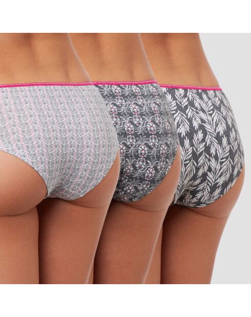 3 pantalones cortos indie estampados en gris y rosa