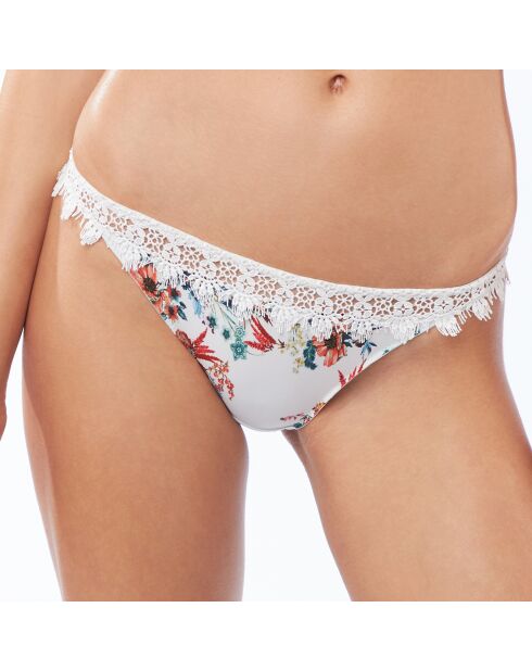 Pantalones de baño blancos y multicolores con estampado Lys y encaje