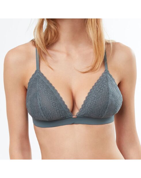 Triangel-bh met spacers en cups van microvezel en kaki kant