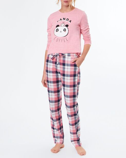 Pantalon de pyjama Celia à carreaux rose