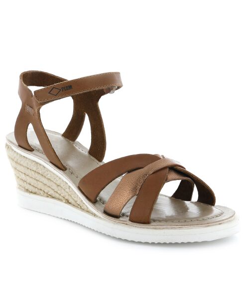 Braune Plumea-Ledersandalen mit Keilabsatz, 6 cm Absatz