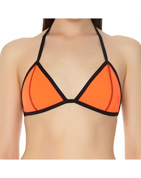 Top bikini a triangolo in neoprene arancione/nero