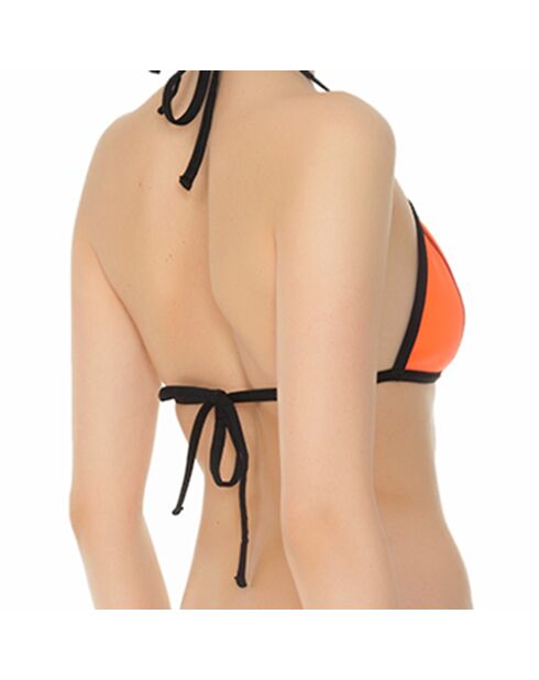 Top bikini a triangolo in neoprene arancione/nero