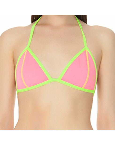 Roze/neongroene driehoekige bikinitop van neopreen