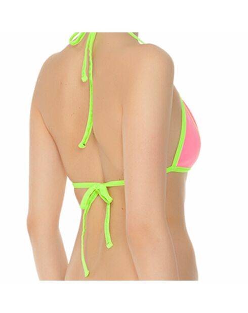 Roze/neongroene driehoekige bikinitop van neopreen
