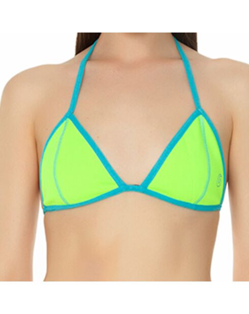 Top de bikini triangular de neopreno verde neón/turquesa