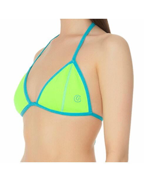 Top de bikini triangular de neopreno verde neón/turquesa