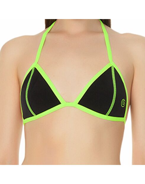 Haut de Maillot Triangle en Néoprène noir/vert fluo