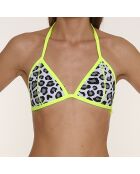 Haut de Maillot Triangle en Néoprène imprimé léopard noir/gris/vert fluo