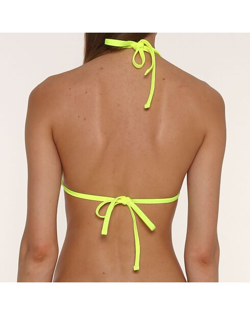 Haut de Maillot Triangle en Néoprène imprimé léopard noir/gris/vert fluo