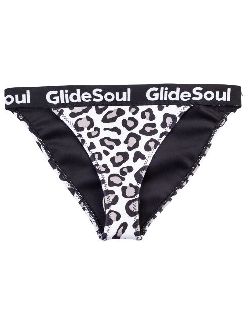 Zwart/wit/grijs neopreen normaal bikinibroekje met luipaardprint