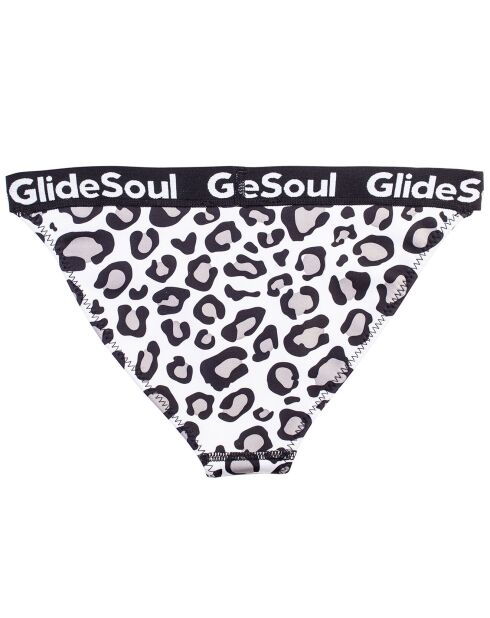 Zwart/wit/grijs neopreen normaal bikinibroekje met luipaardprint