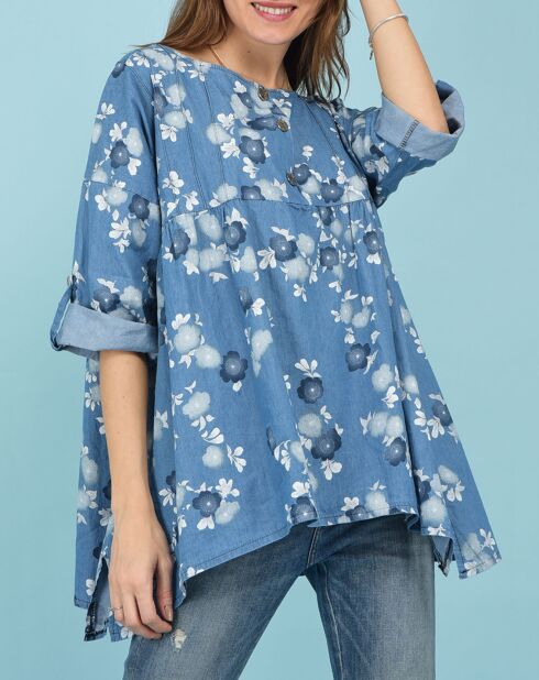 Tunique Suzon imprimé fleurs bleue