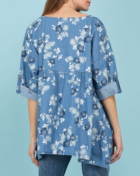 Tunique Suzon imprimé fleurs bleue
