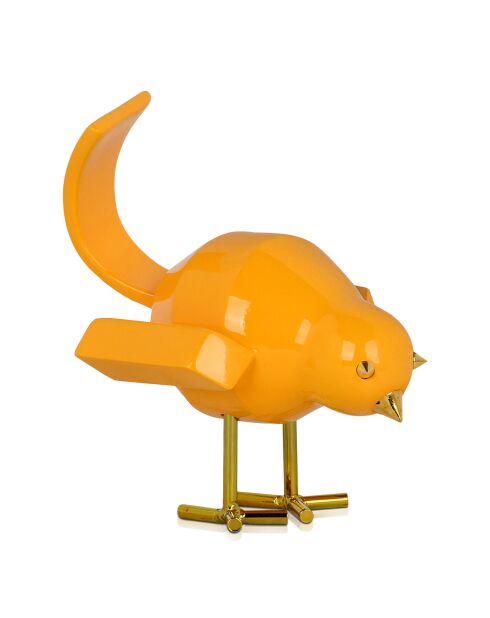 Sculpture pop art Oiseau jaune orangé - 14x11x14 cm