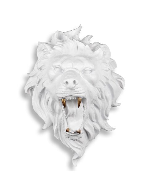 Sculpture figurative moderne Tête de Lion blanc/doré - 50x37x30 cm