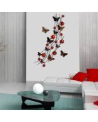 Sculpture murale Fleurs & papillons rouge - 48x132 cm