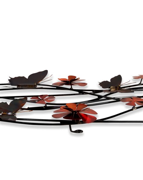 Sculpture murale Fleurs & papillons rouge - 48x132 cm