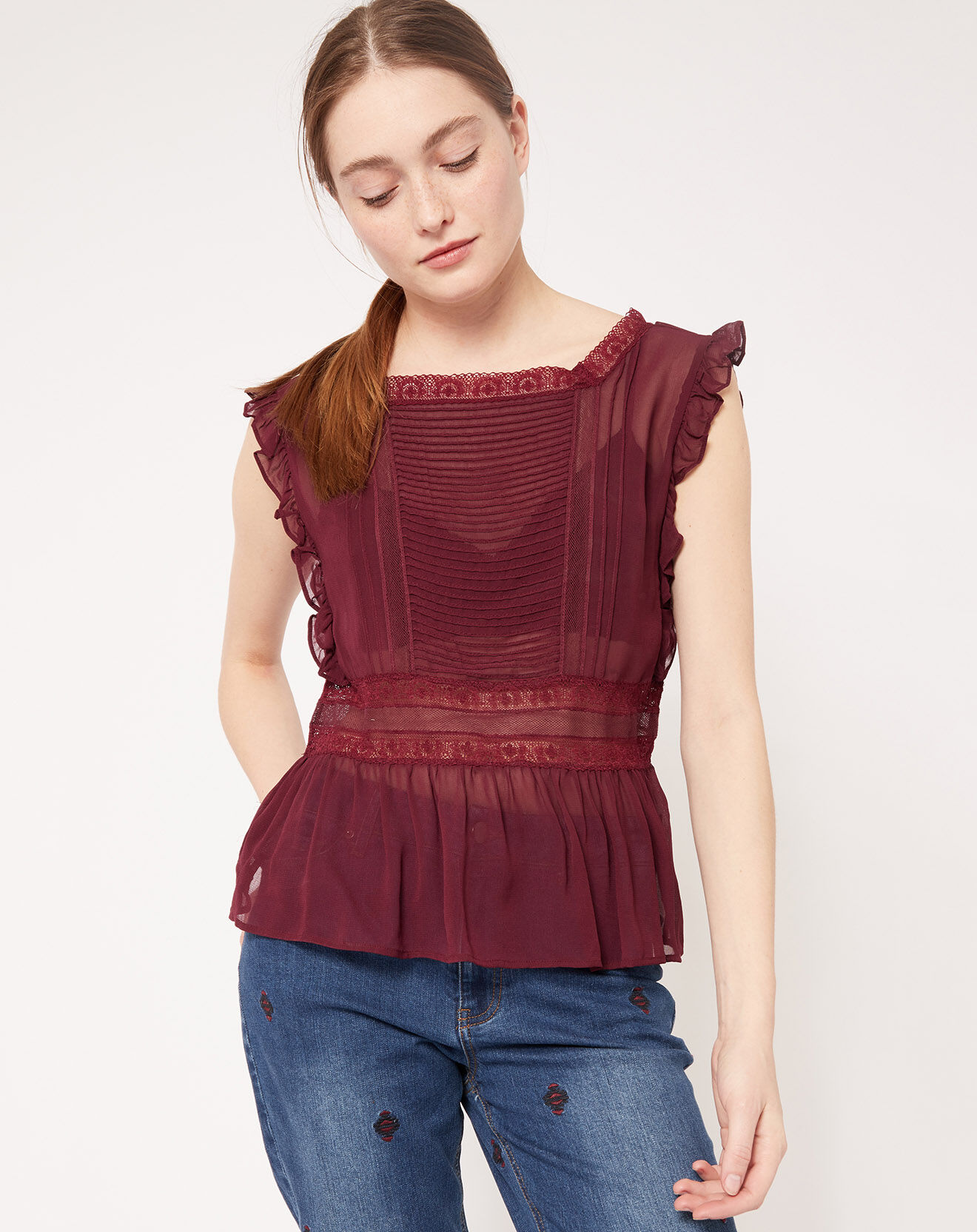 Top Hemma transparent bordeaux Vente privee Vanessa bruno BazarChic