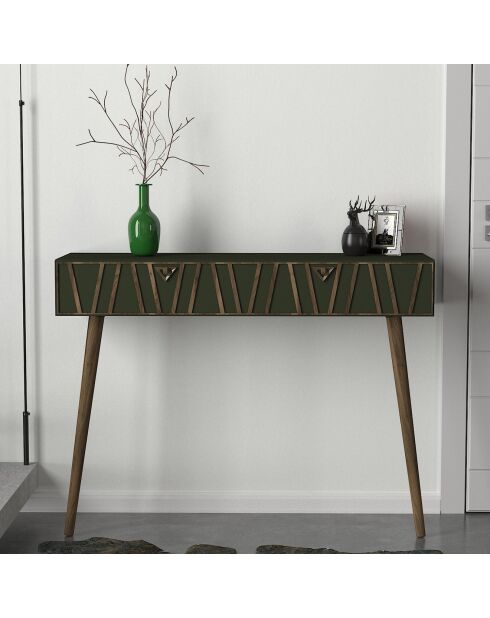 Console 1 tiroir Remondi noyer/vert foncé - 120x89x35 cm