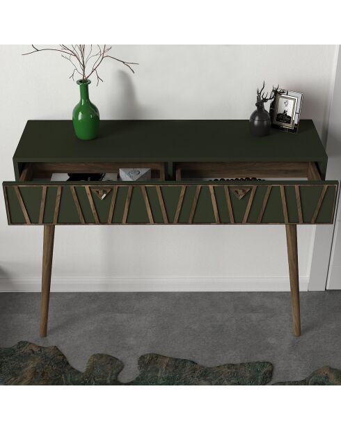 Console 1 tiroir Remondi noyer/vert foncé - 120x89x35 cm