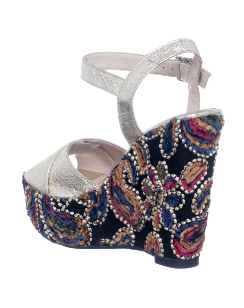 Compensées en Cuir Bertille argenté/multicolore - Talon 12.5 cm