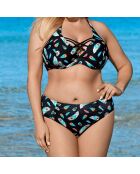 Traje de baño de dos piezas con estampado de plumas negro Shirel