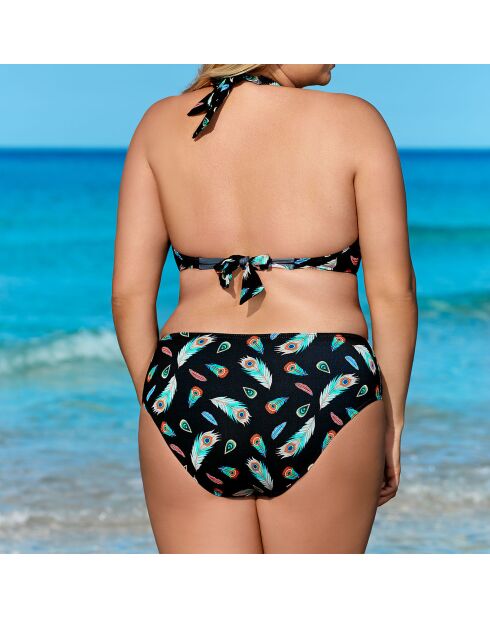 Traje de baño de dos piezas con estampado de plumas negro Shirel