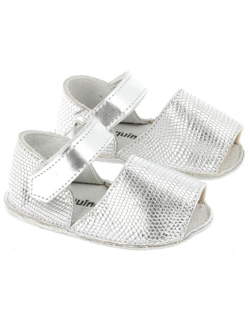 Zilveren leren sandalen met hagedissen