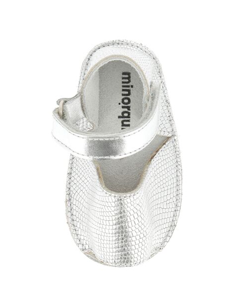 Zilveren leren sandalen met hagedissen
