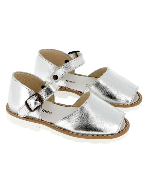 Sandalen van zilverkleurig metaal van leer