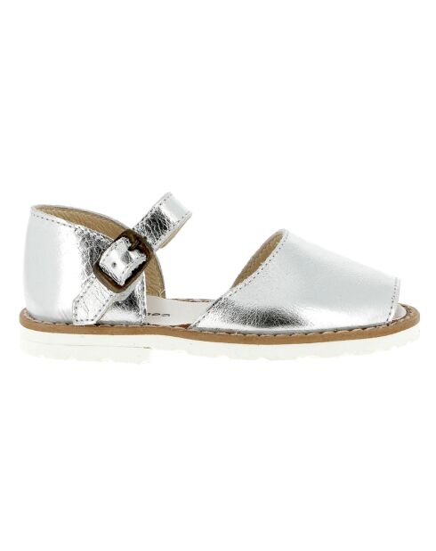 Sandalen van zilverkleurig metaal van leer