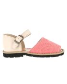 Korallenbestickte Canvas-Ledersandalen