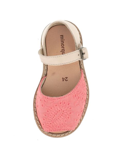 Korallenbestickte Canvas-Ledersandalen
