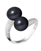Bague Jonc Pavage Oxydes Argent & Perles d'Eau Douce noires