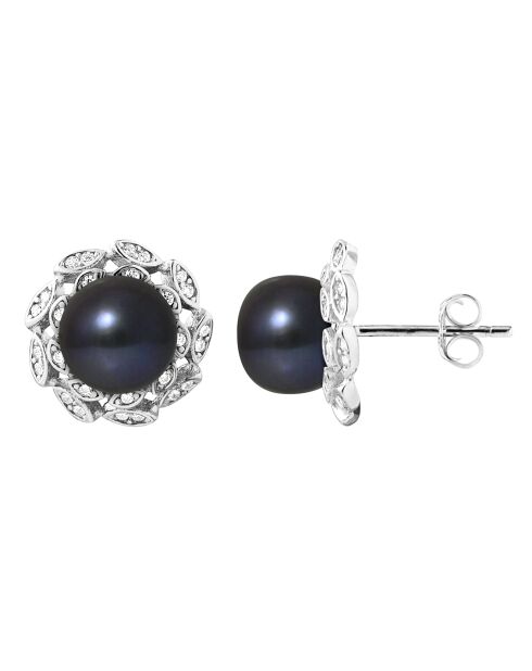 Boucles d'oreilles Argent & Perles d'Eau Douce noires