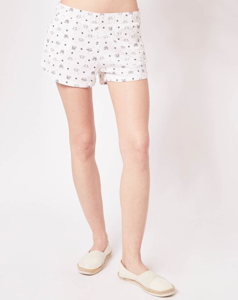 Short de pyjama Cheri imprimé chats souris beige