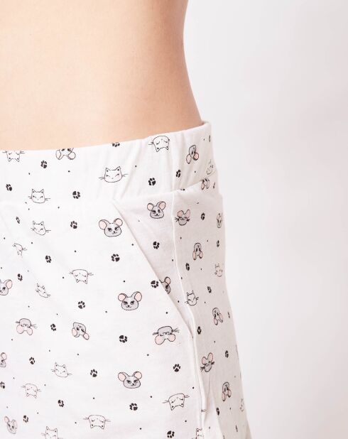 Short de pyjama Cheri imprimé chats souris beige