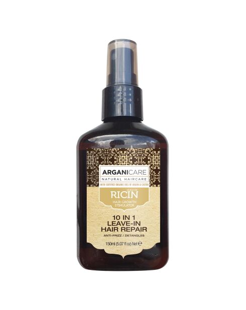 Spray réparateur 10-en-1 sans rinçage Anti-frisure & Démêlant à l'huile de Ricin - 150 ml