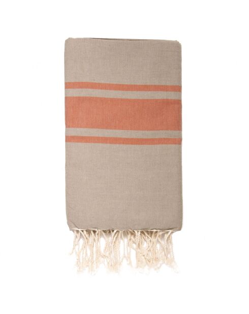St Tropez Traditionelles Fouta, 100 x 200 cm, Taupe/Terrakotta
