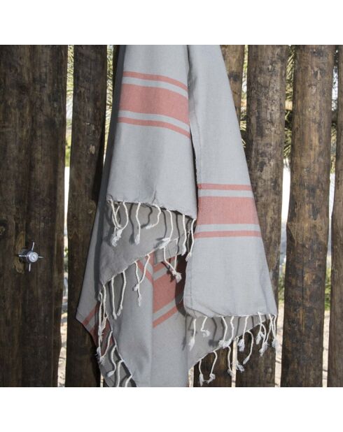 St Tropez Traditionelles Fouta, 100 x 200 cm, Taupe/Terrakotta