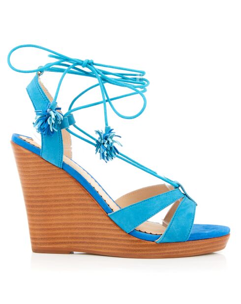 Sandales en Velours de Cuir compensées Lacts Cheville turquoise - Talon 11 cm