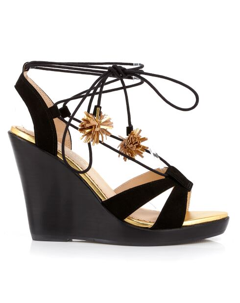 Sandales en Velours de Cuir compensées Lacts Cheville noires - Talon 11 cm