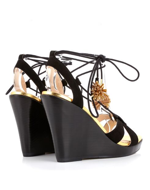 Sandales en Velours de Cuir compensées Lacts Cheville noires - Talon 11 cm