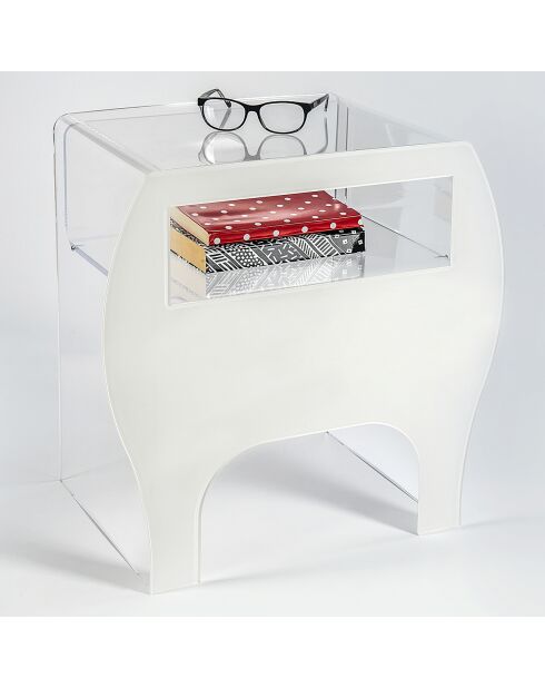 Table de chevet blanc/transparent - 51.2x33.5x50 cm