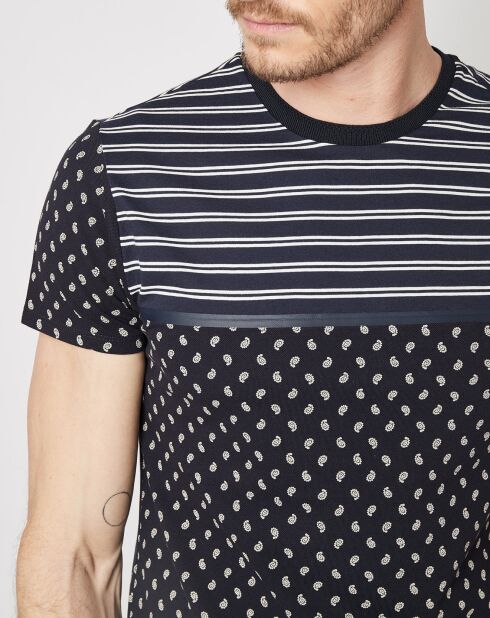 T-Shirt imprimé rayures & spirales bleu marine