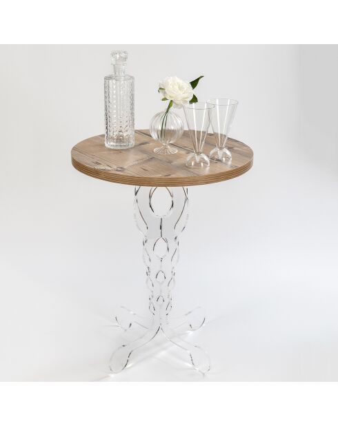 Table Arabesco bois/transparent - D.50xH.44 cm