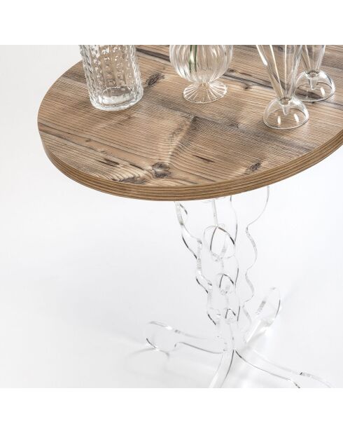 Table Arabesco bois/transparent - D.50xH.44 cm